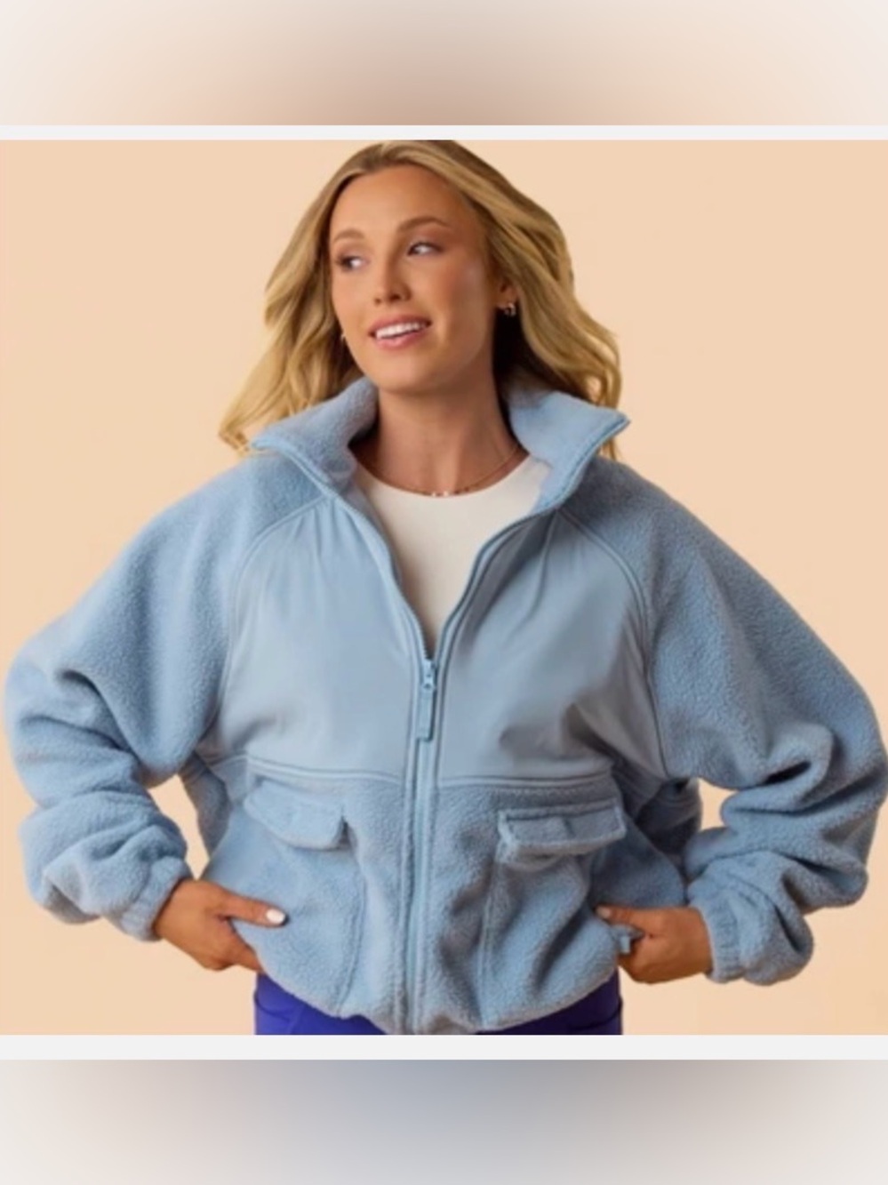 Blogilates Bonfire Cozy Fleece Jacket Light Blue Size M NWT